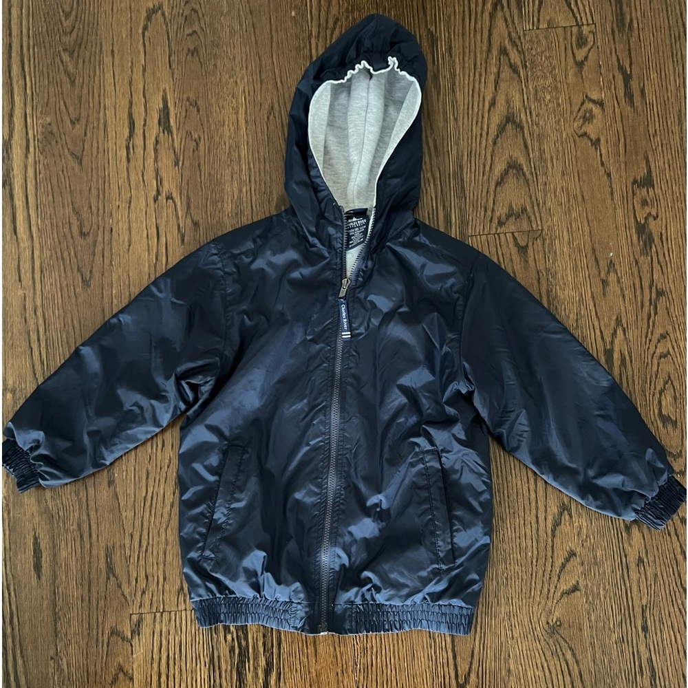 Reversible rain bomber jacket boys navy/ grey fleece